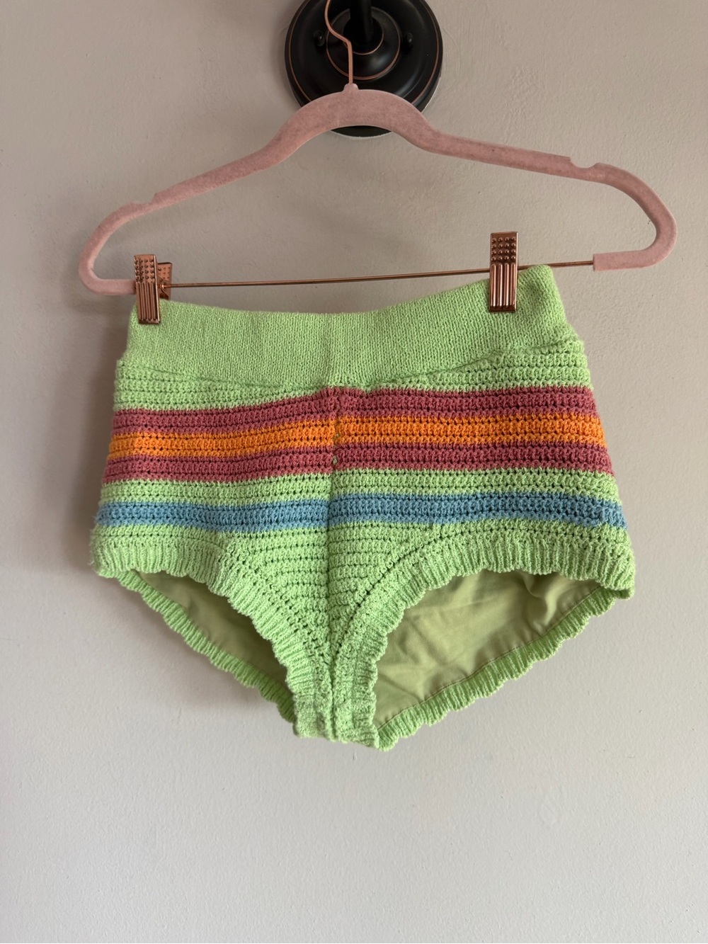 BDG Urban Outfitters Crochet Striped High Waisted Shorts Lime Green XS NWT